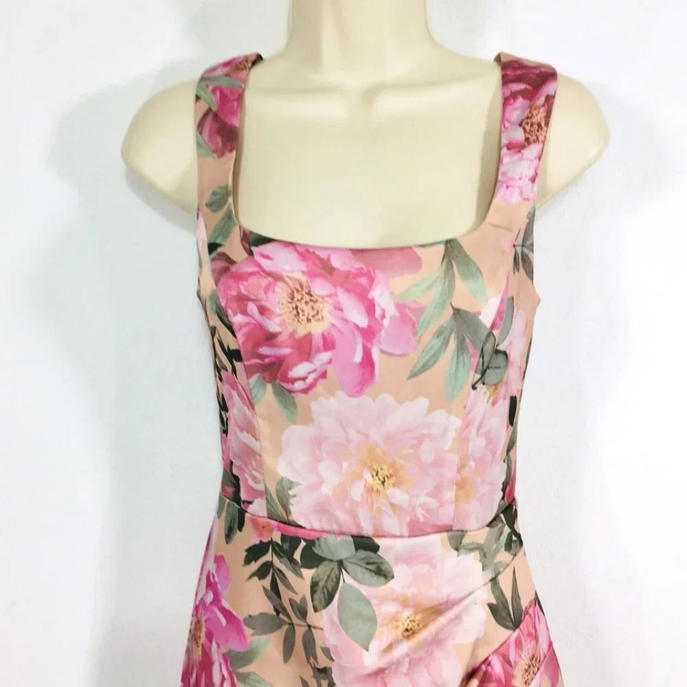 Premier Amour Satin Floral Dress Sz 2 Faux Wrap Front Slit Romantic Fairy Whimsy